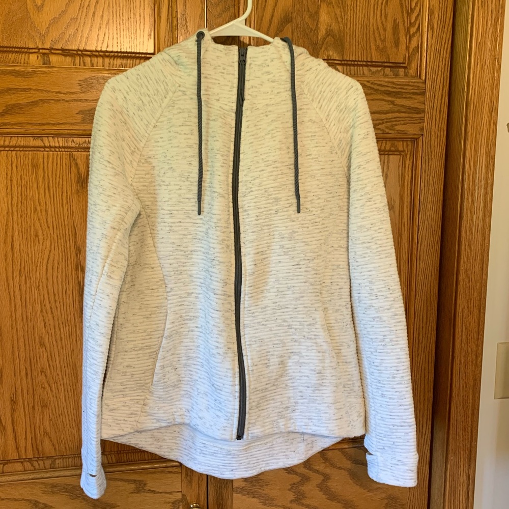 White athletic zip-up hoodie